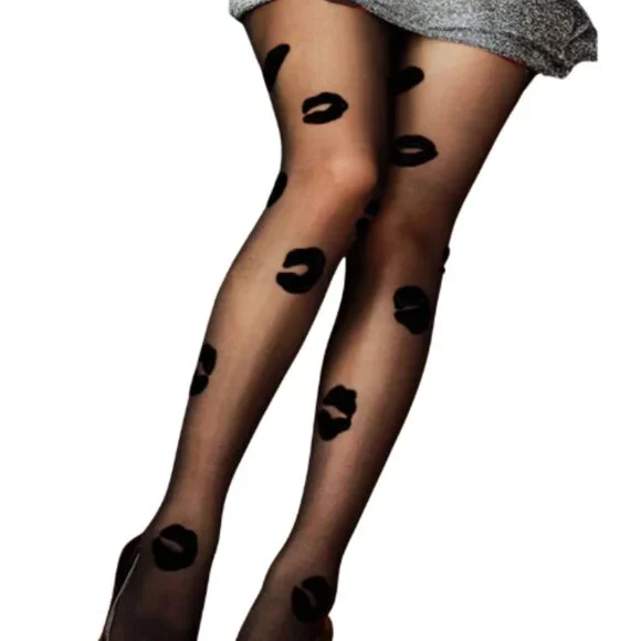 Chic Sheer Kiss-Black Patterned Tights - Picture 1 of 2